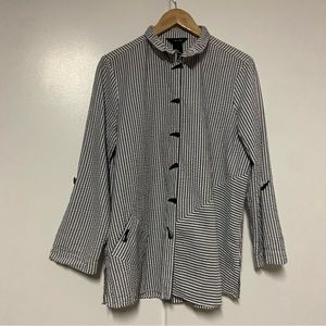 Ali Miles Striped Texture wired neckline Roll Up Sleeve Lagenlook Tunic Top L
